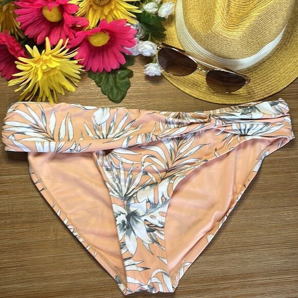 Cremieux peach Floral Banded Waist Bikini Bottom Size Large - Picture 1 of 11